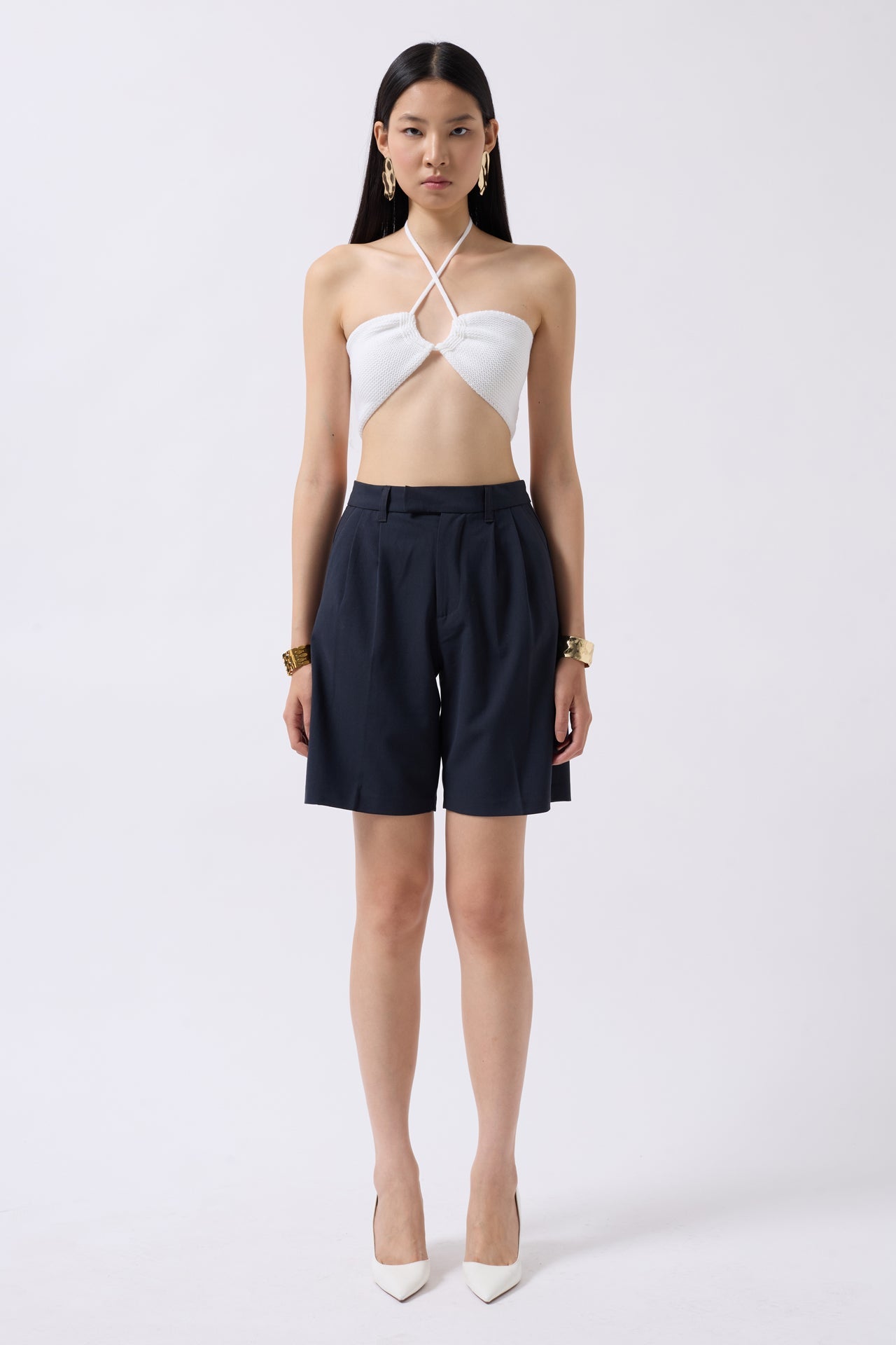 Bust Cut-Out Textured White Bra