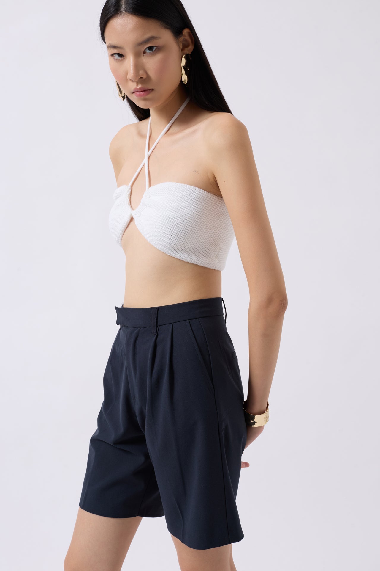 Bust Cut-Out Textured White Bra