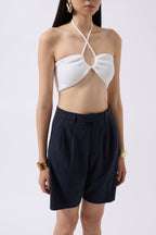 Bust Cut-Out Textured White Bra