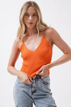 Stone Strap Orange Knit Blouse