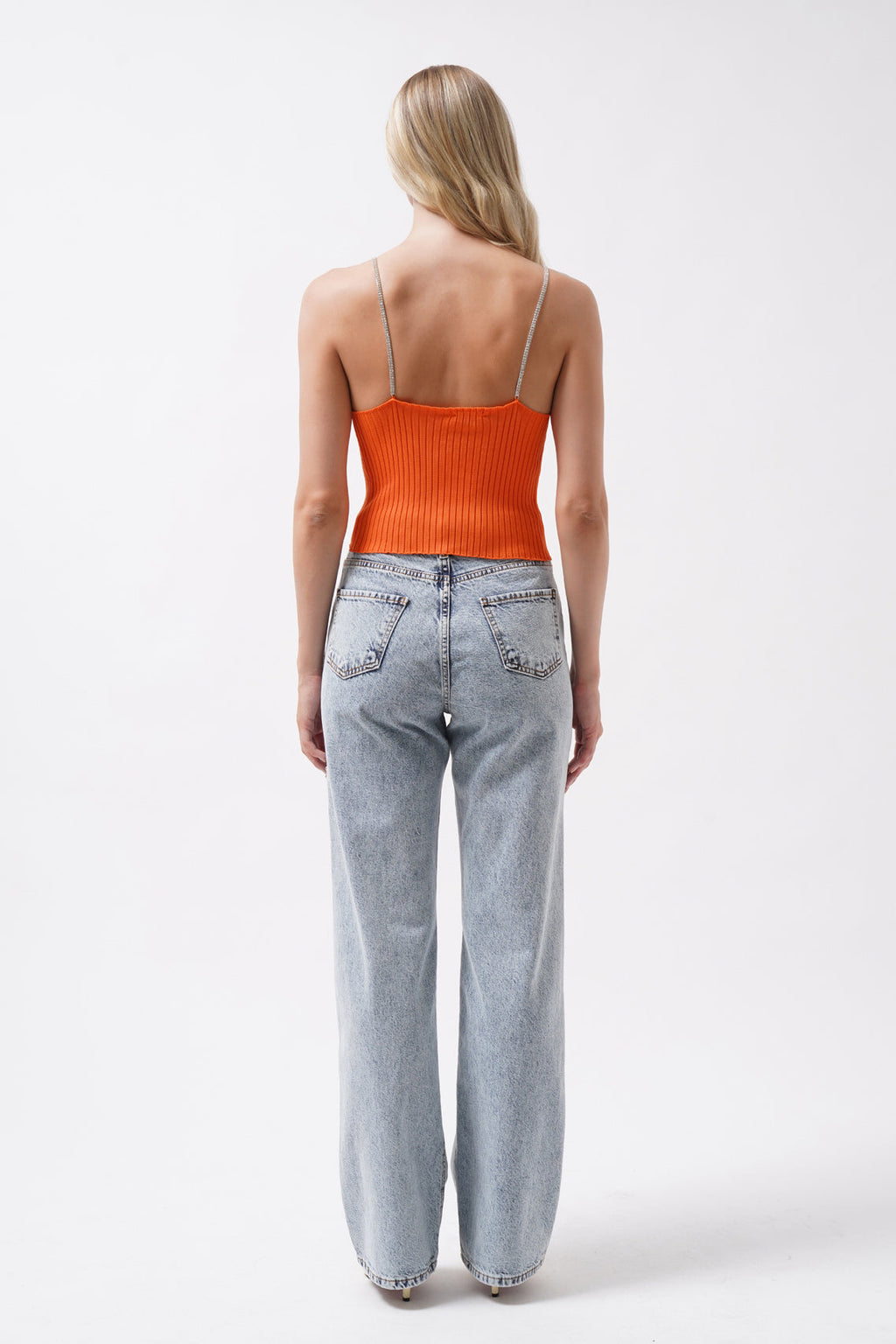 Stone Strap Orange Knit Blouse