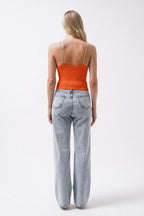 Stone Strap Orange Knit Blouse
