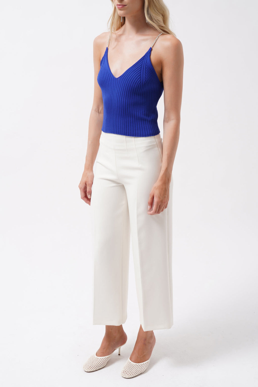 Stone Strap Saxe Blue Knit Blouse