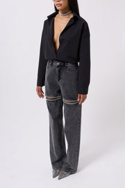Leg Openwork Black Stoned Jeans
