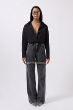 Leg Cutout Black Stone Embellished Jeans