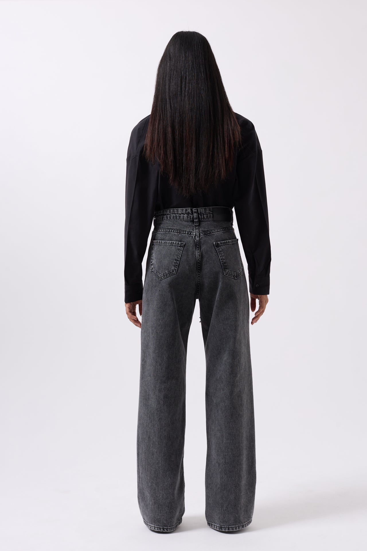 Leg Cutout Black Stone Embellished Jeans