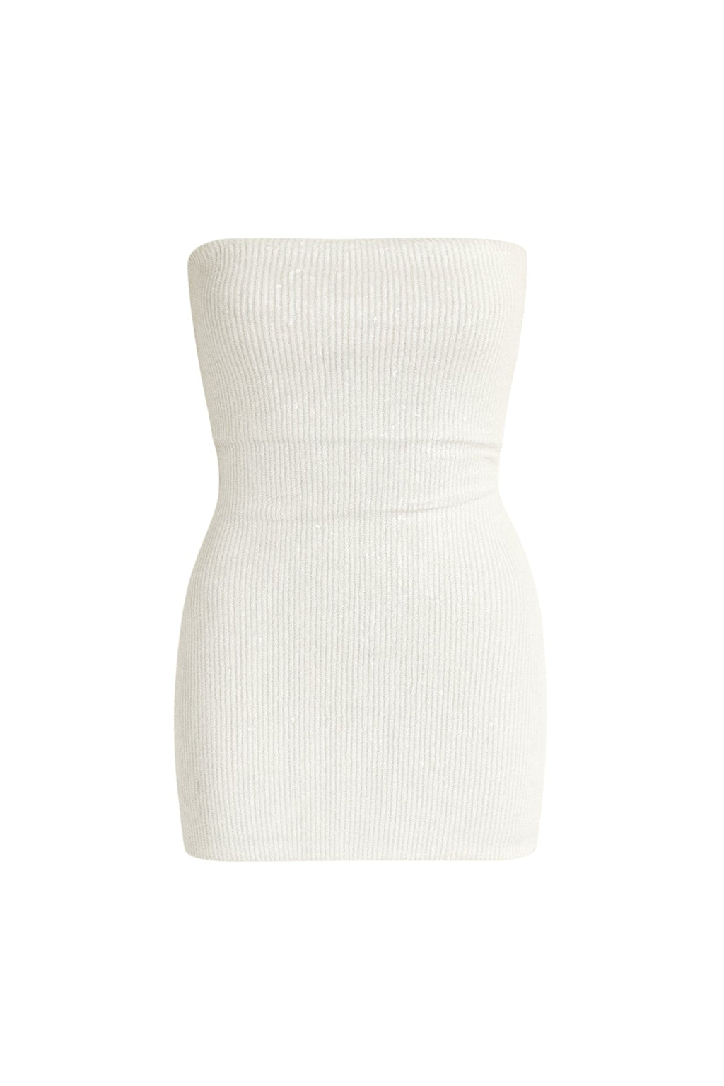 Sequined White Straplez Mini Dress