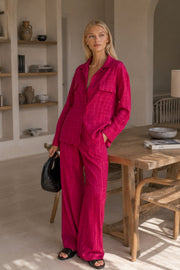 Pocket Fuchsia Shirt Trousers Two Piece Set
