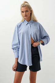 Striped Pocket Detail Blue Shirt