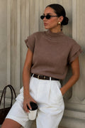 Turtleneck Sleeve Detail Textured Beige Blouse
