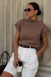 Turtleneck Sleeve Detail Textured Beige Blouse