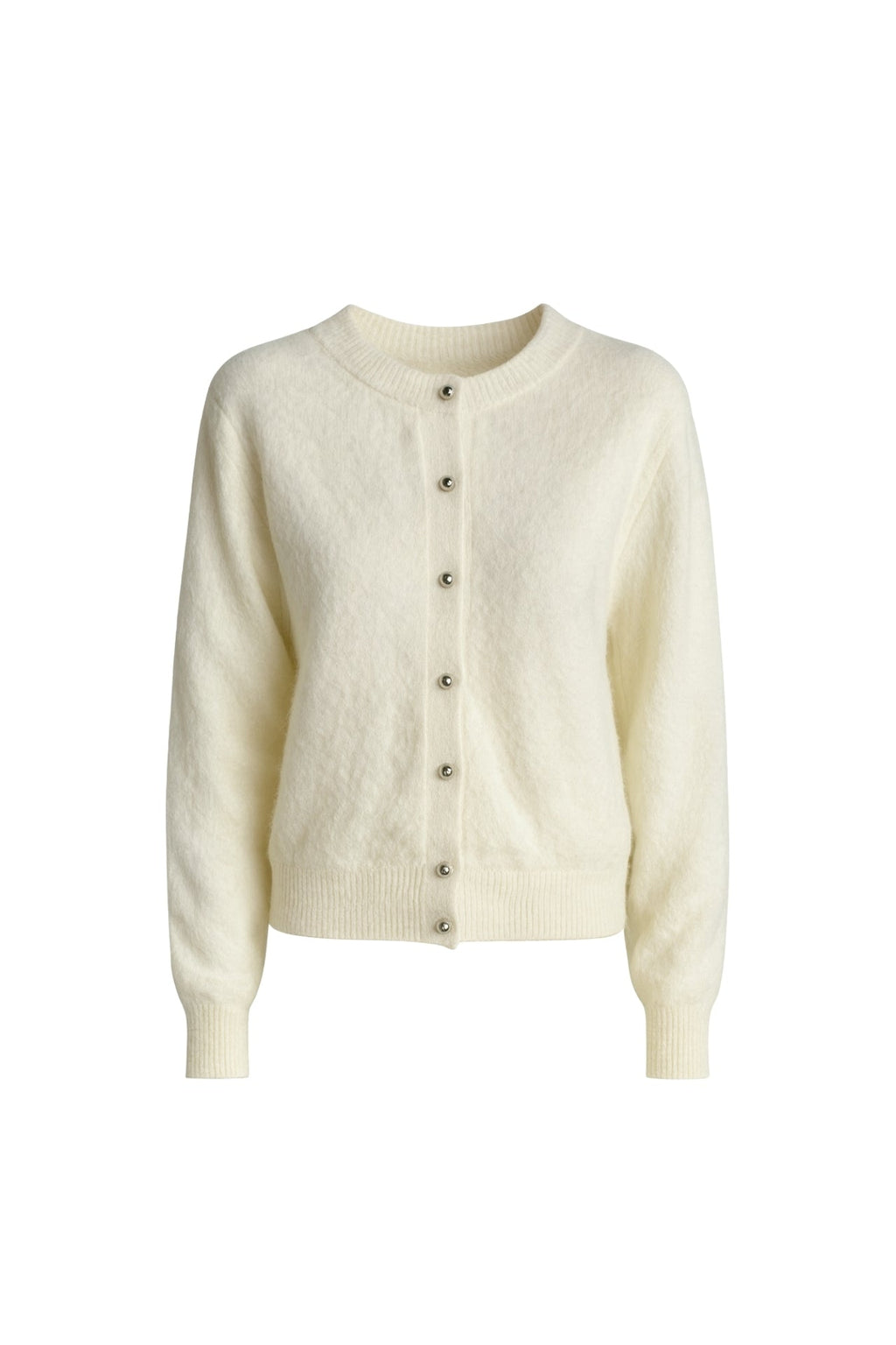 Button Detail Ecru Textured Knit Cardigan