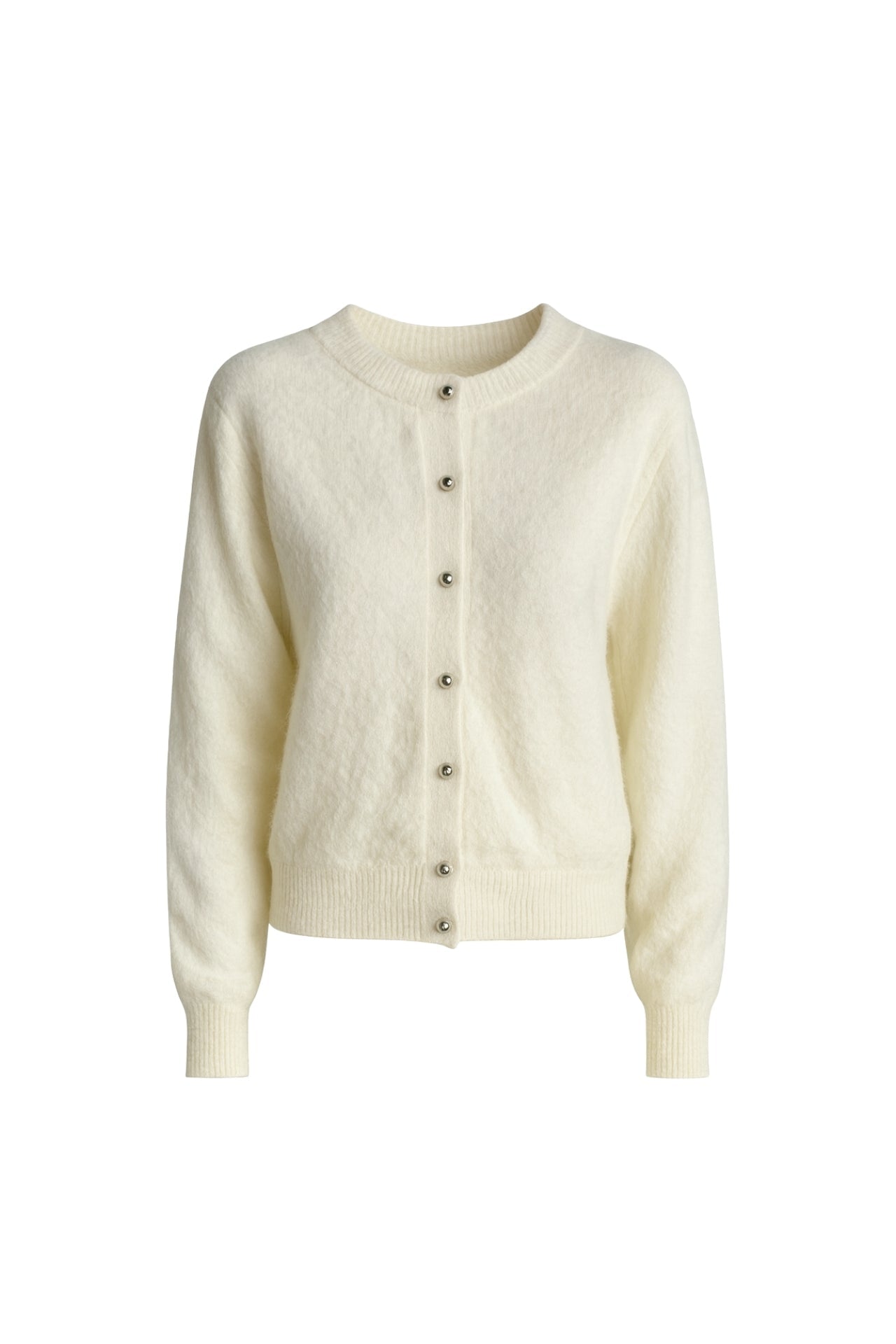 Button Detail Ecru Textured Knit Cardigan