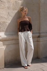 Pleated Strapless Brown Blouse
