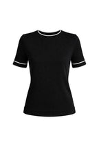 Binding Detail Crew Neck Black Knit Blouse