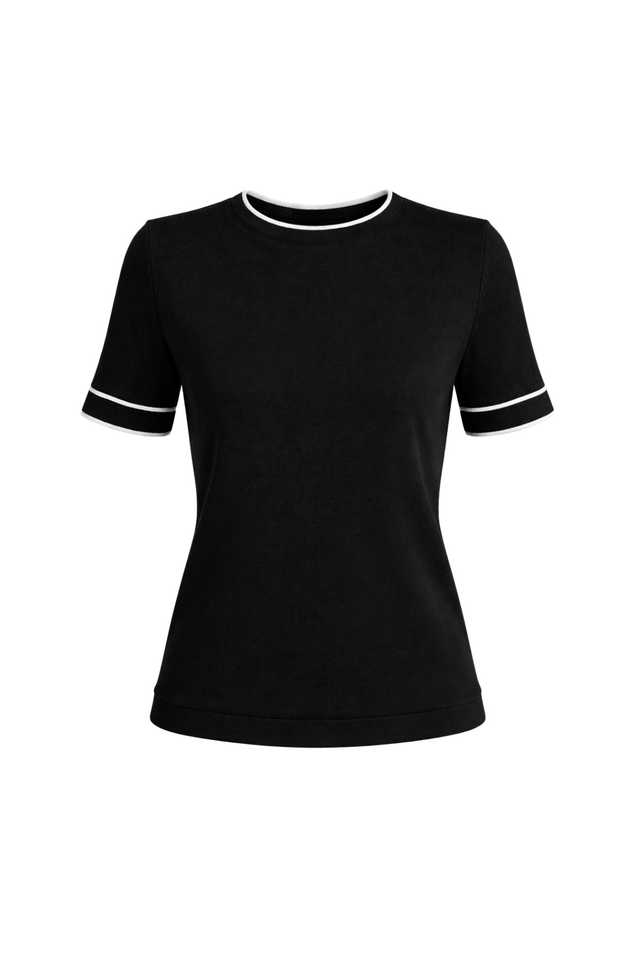 Binding Detail Crew Neck Black Knit Blouse