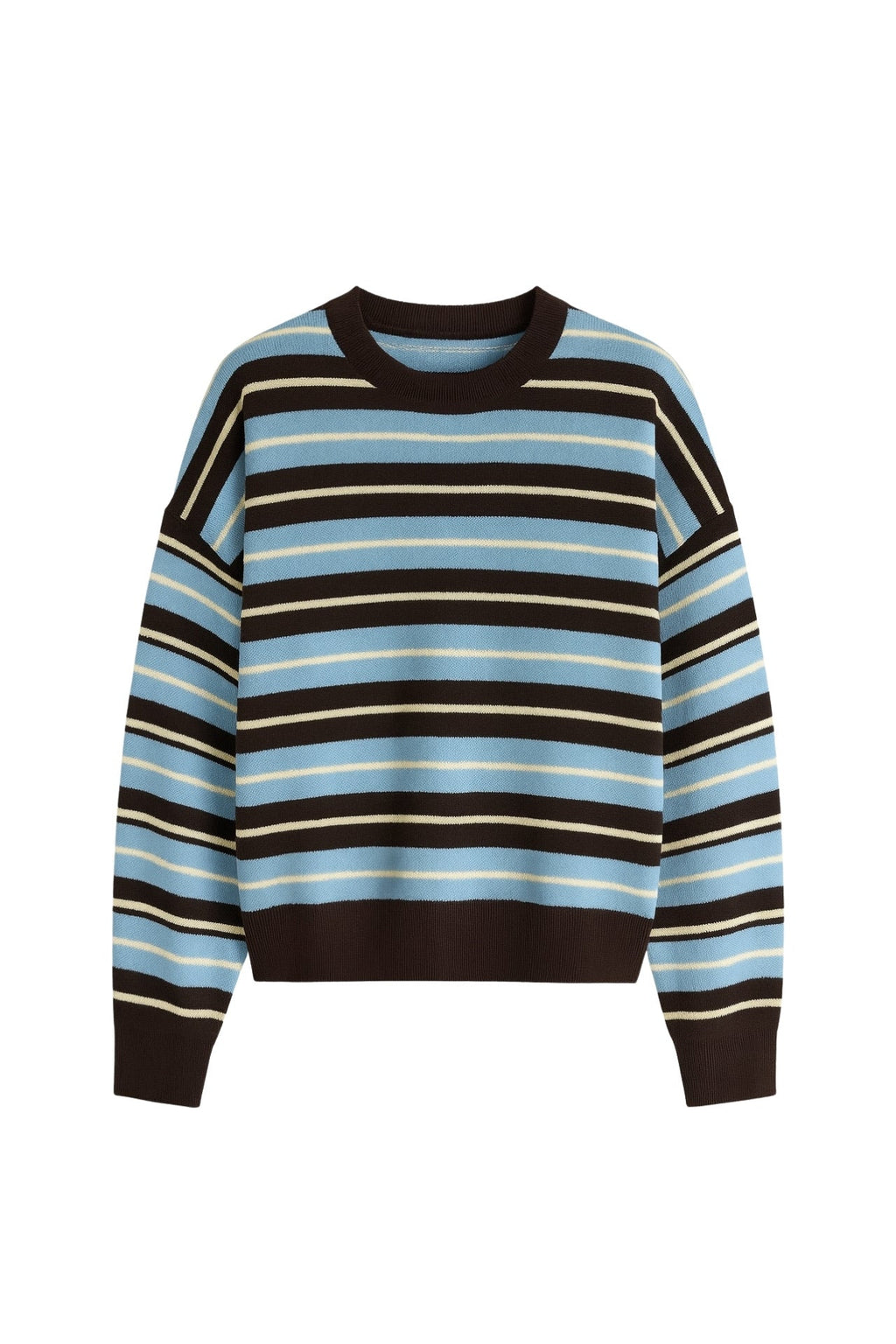 Crew Neck Striped Knit Blue Blouse