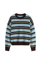 Crew Neck Striped Knit Blue Blouse