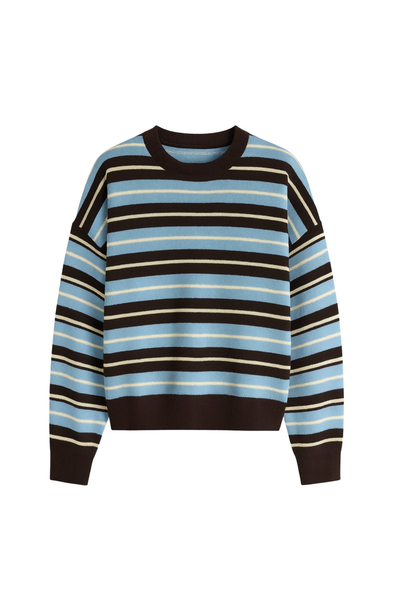 Crew Neck Striped Knit Blue Blouse