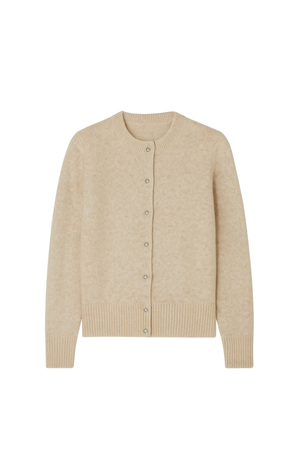 Button Detail Beige Textured Knit Cardigan