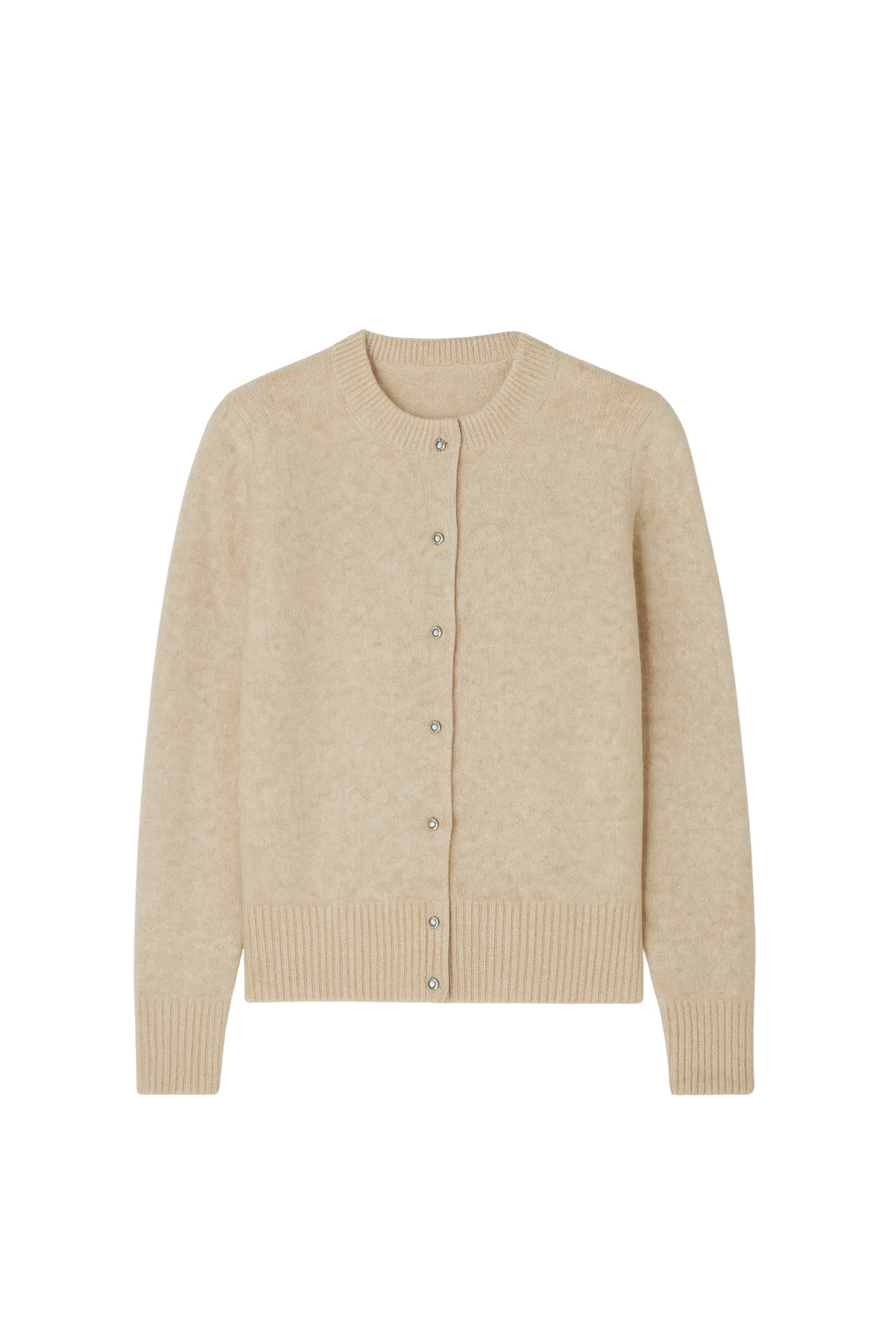 Button Detail Beige Textured Knit Cardigan
