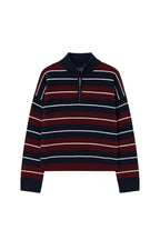 Turtleneck Zipper Detail Gray Striped Sweater
