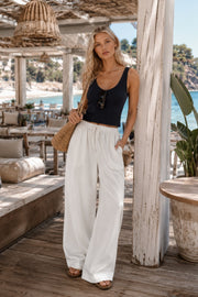 Lace Detail Cotton White Trousers