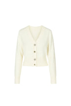 V-Neck Accessory Detail Knit Ecru Cardigan
