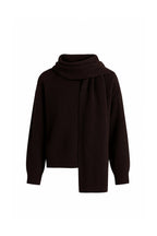 Scarf Detail Textured Brown Knit Sweater Two-Piece Set