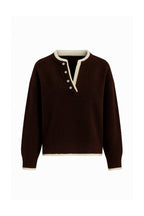Button Detail Basic Brown Knit Sweater
