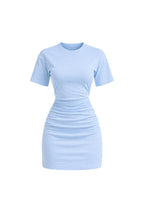 Waist-Fitted Ruched Baby Blue Mini Dress