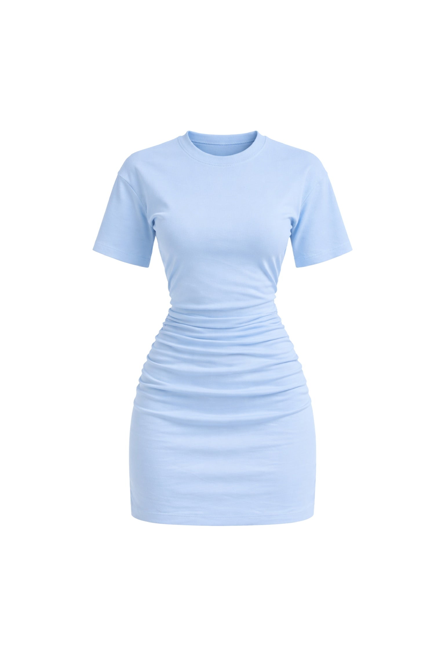 Waist-Fitted Ruched Baby Blue Mini Dress