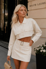 Belt Detail Ecru Mini Skirt