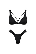 Piping Detail Ruched Black Bikini Set