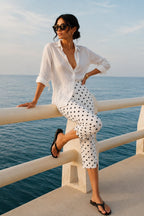 Puantiye Pattern White Kapri Trousers