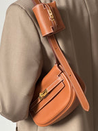 Handmade Swift Leather Crossbody Bag with Mini Pouch – Gold Brown