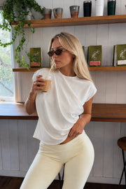 Shoulder-Gathered Sleeveless White Blouse