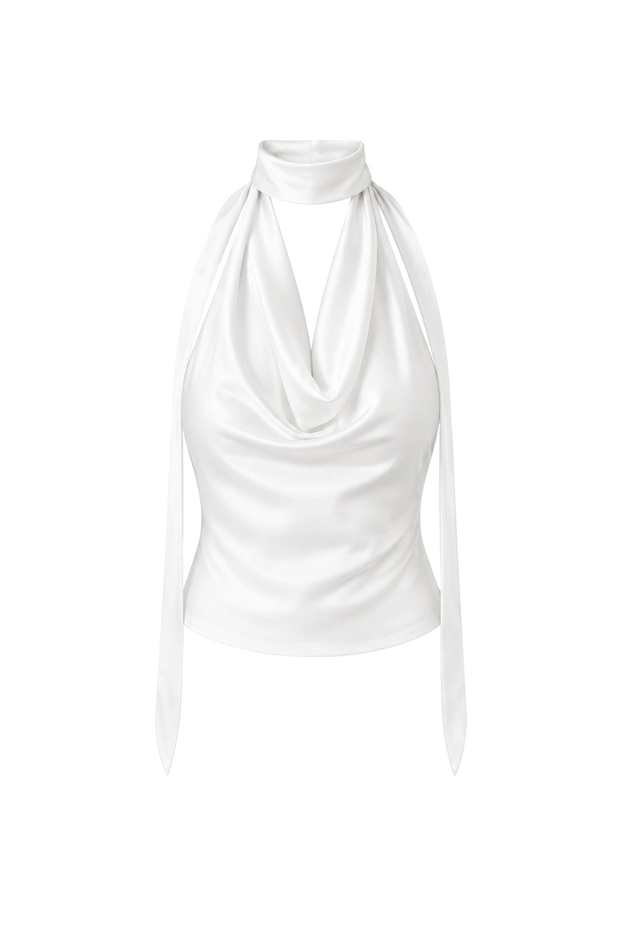 Neck-Tie Detail Cowl Neck White Blouse