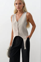 Waistt Detail V Neck Stone Vest