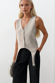 Belt Detail V Neck Stone Vest