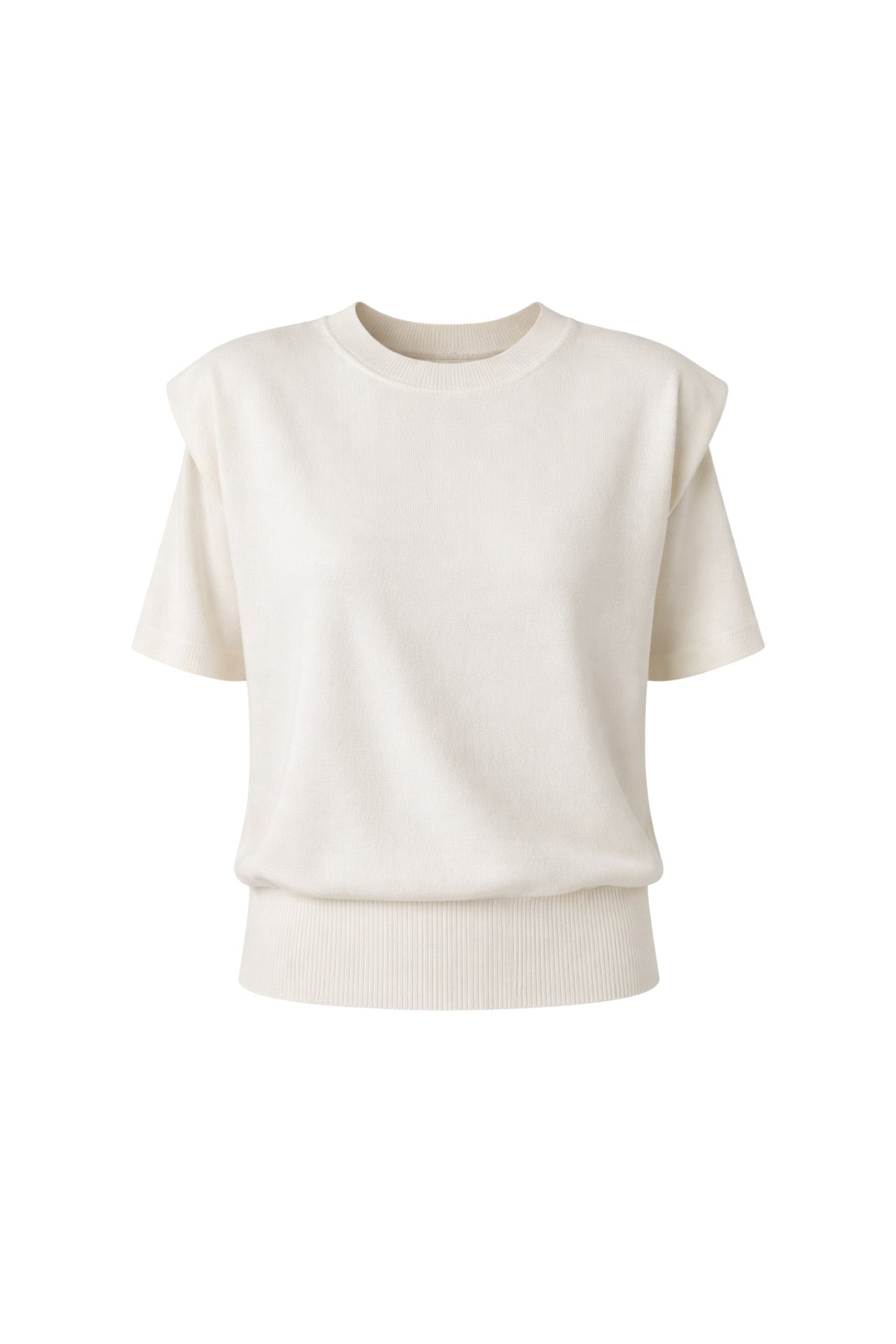 Shoulder Pad Detail Half Sleeve White Knit Blouse