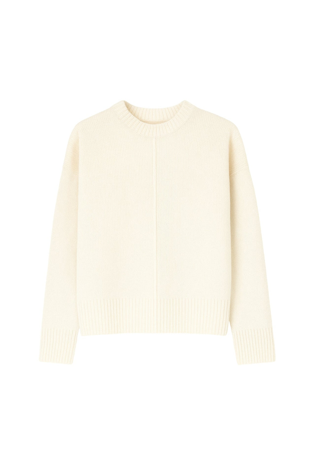 Reverse-Stitched Crew Neck Ecru Sweater