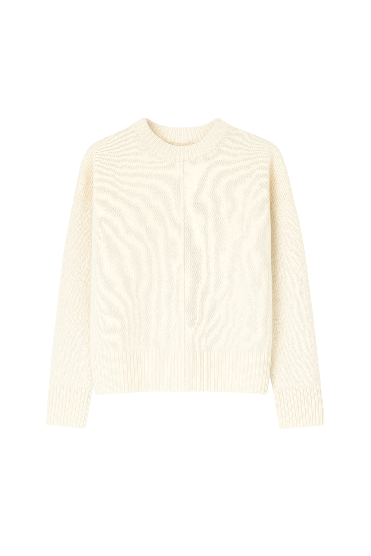 Reverse-Stitched Crew Neck Ecru Sweater