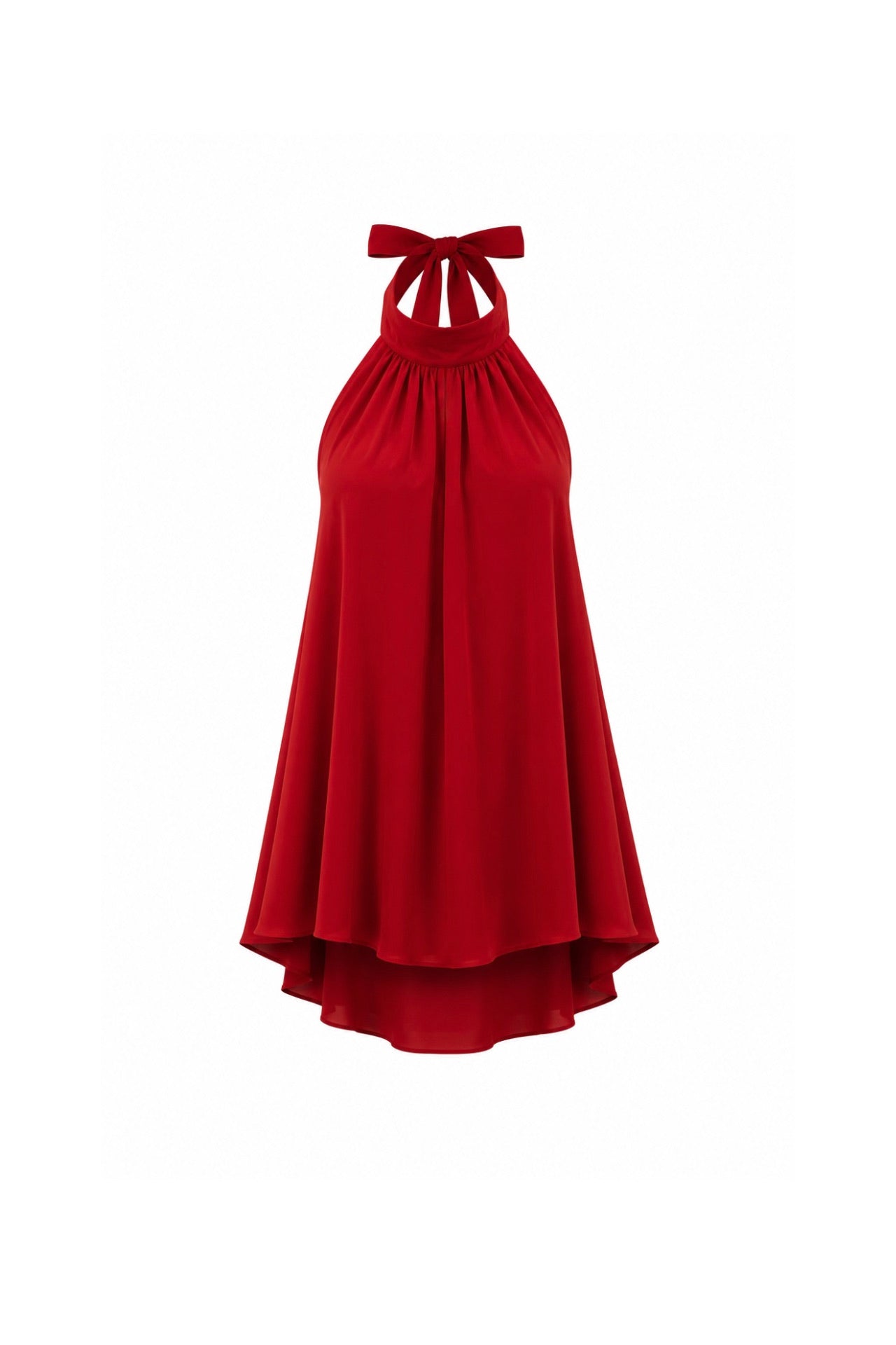 Turtleneck Low-cut Back Satin Red Mini Dress