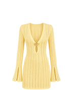 Accessory Detail Ruffled Sleeve Yellow Knit Dress