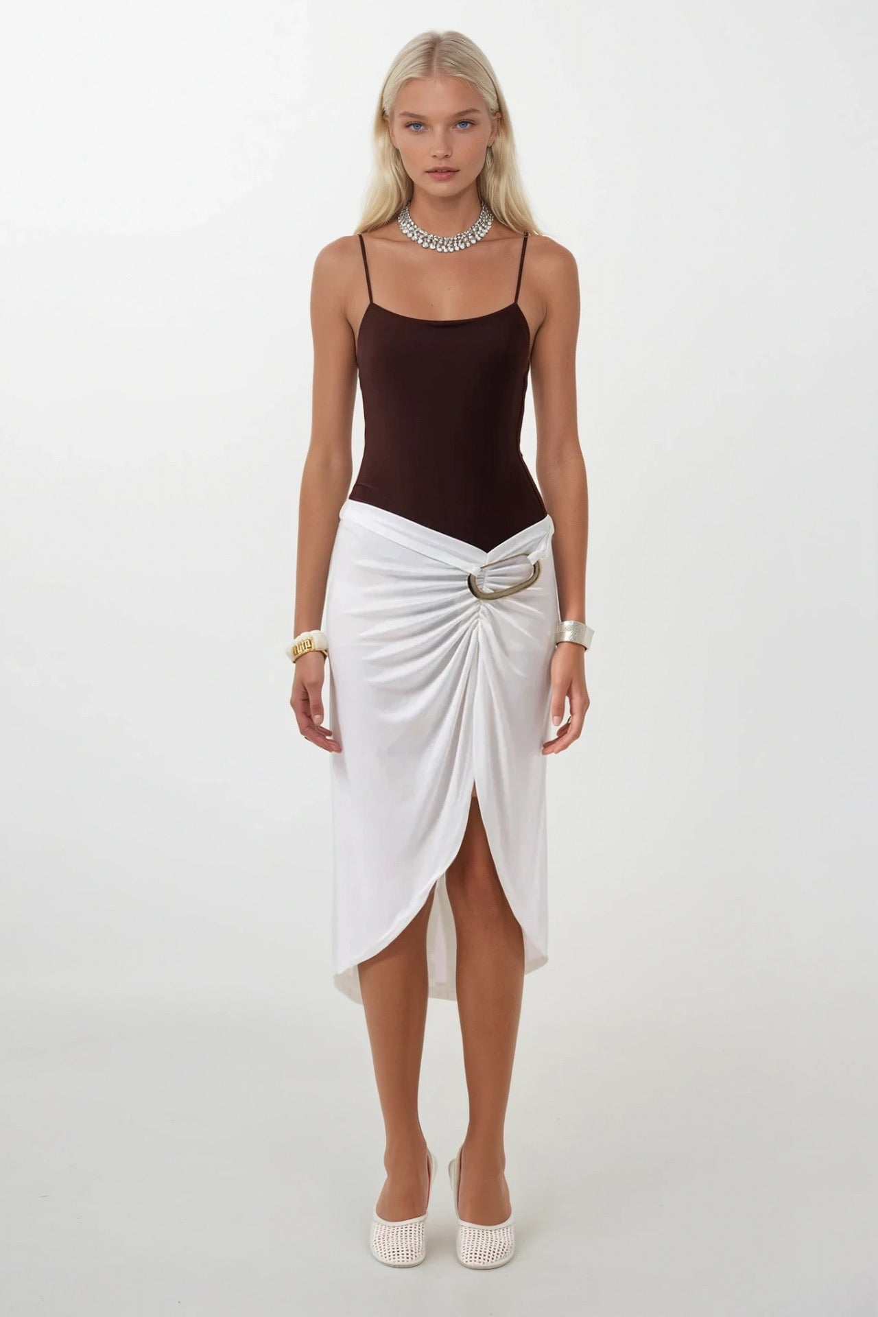Toka Detay Asymmetric Ecru Skirt