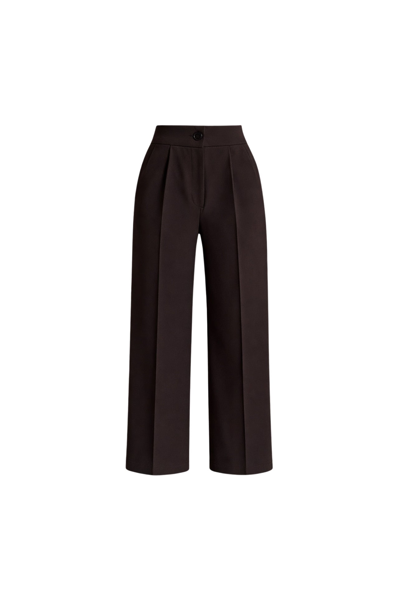 Button Detail Basic Brown Palazzo Pants