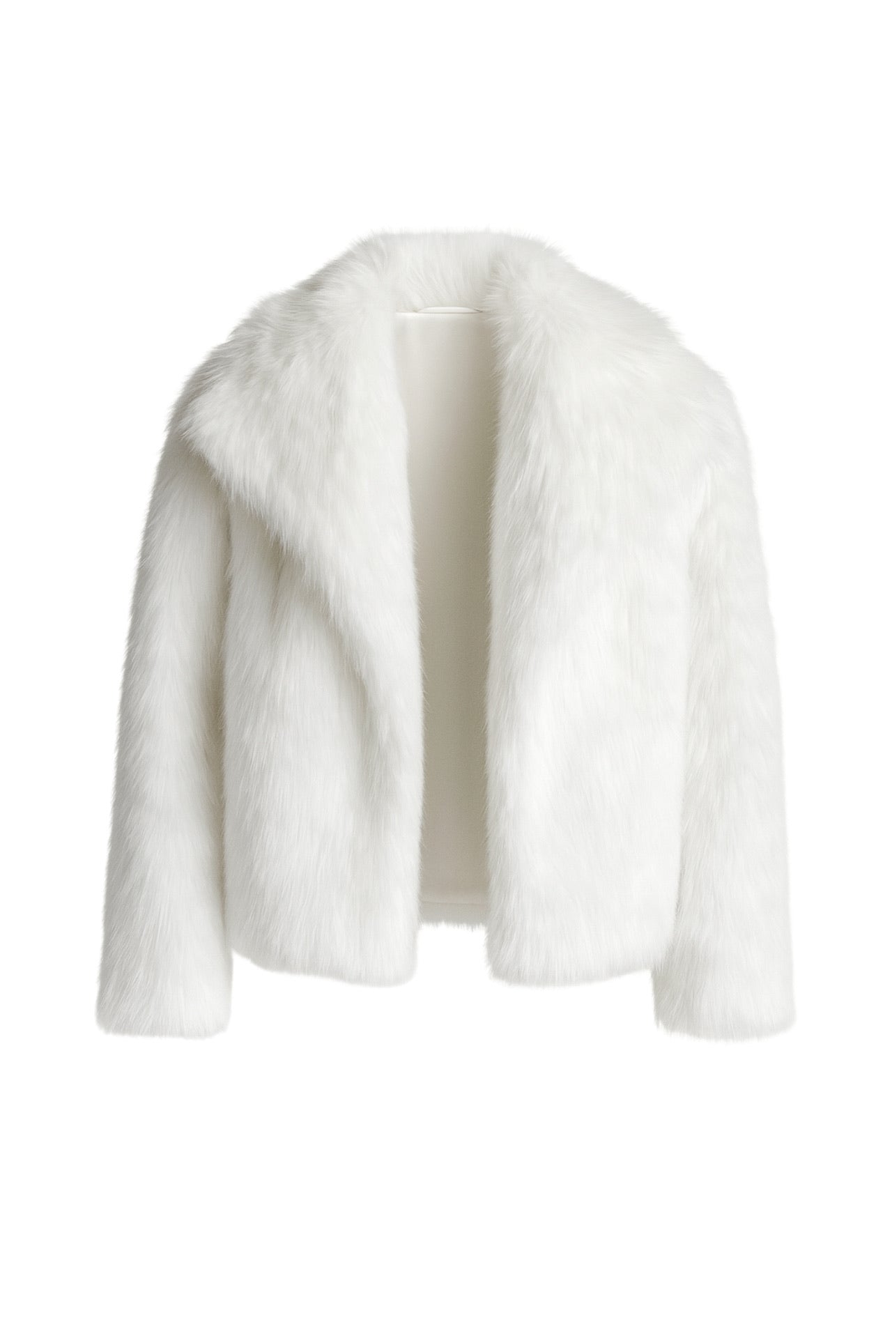 Shawl Collar White Plush Fur Coat