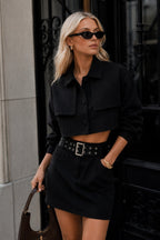 Button Detay Black Crop Jacket