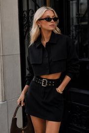 Button Detail Black Crop Jacket